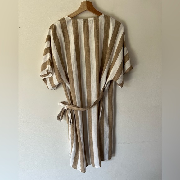 Faherty Willow Wrap Dress Bronze Stripe Short Sleeve Linen Blend Size Medium - Picture 6 of 11